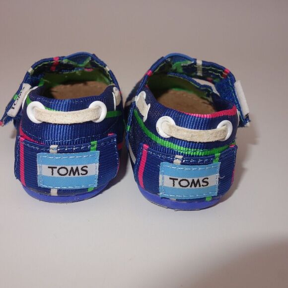NEW Toms Shoes Blue Purple Stripe Size T2 2 Walkers Baby Infant Girls - Picture 4 of 7
